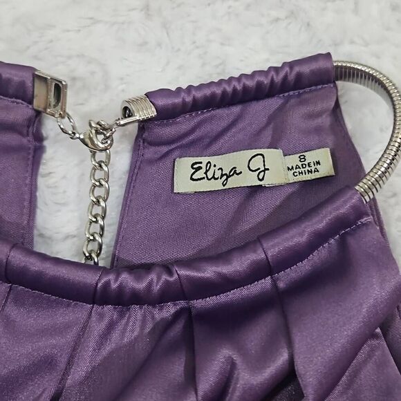 Eliza J Womens Size 8 Chain Strap Pleated Satin Cocktail Purple Dress Formal - Picture 2 of 11